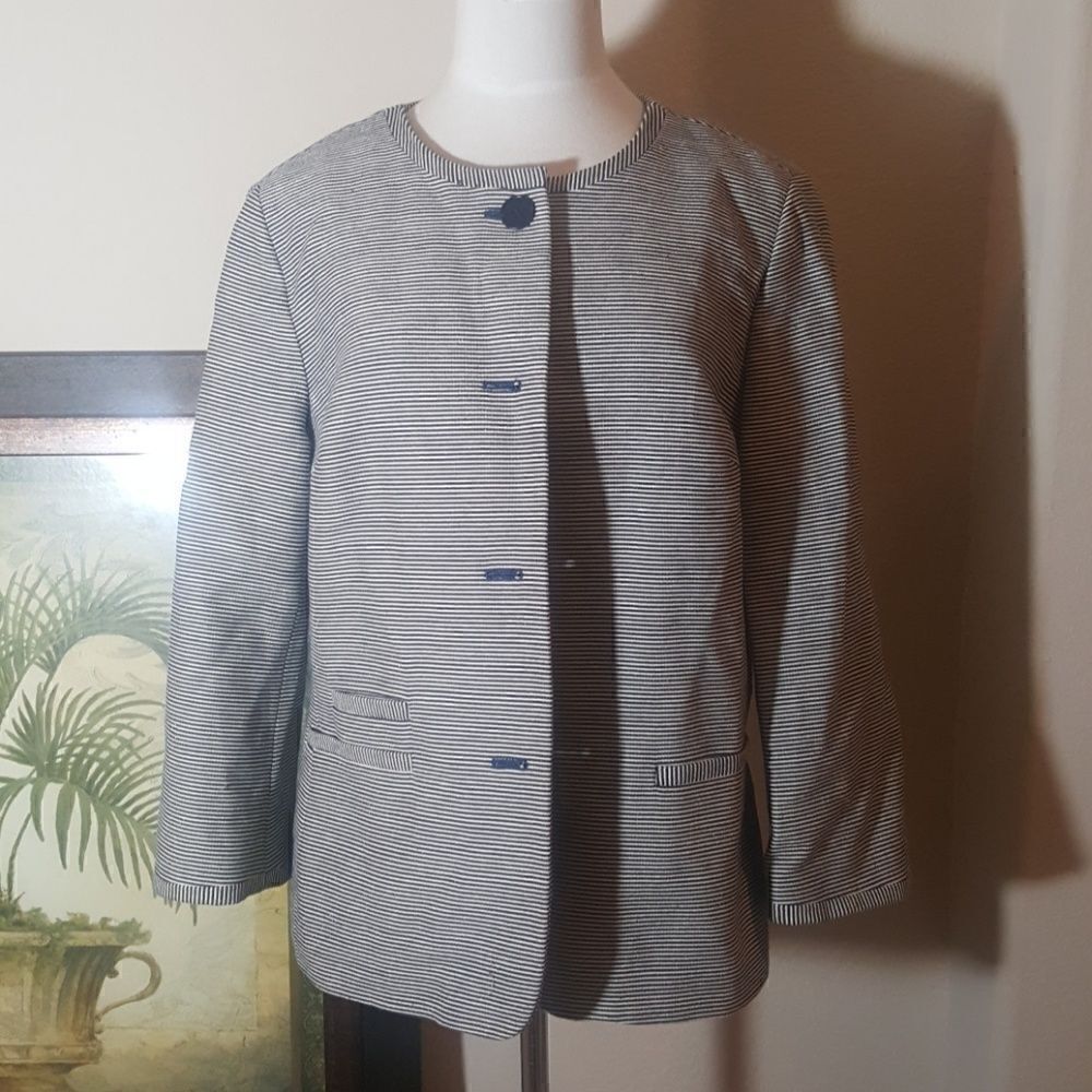 TALBOTS Navy & Cream Striped Jacket - Size 14